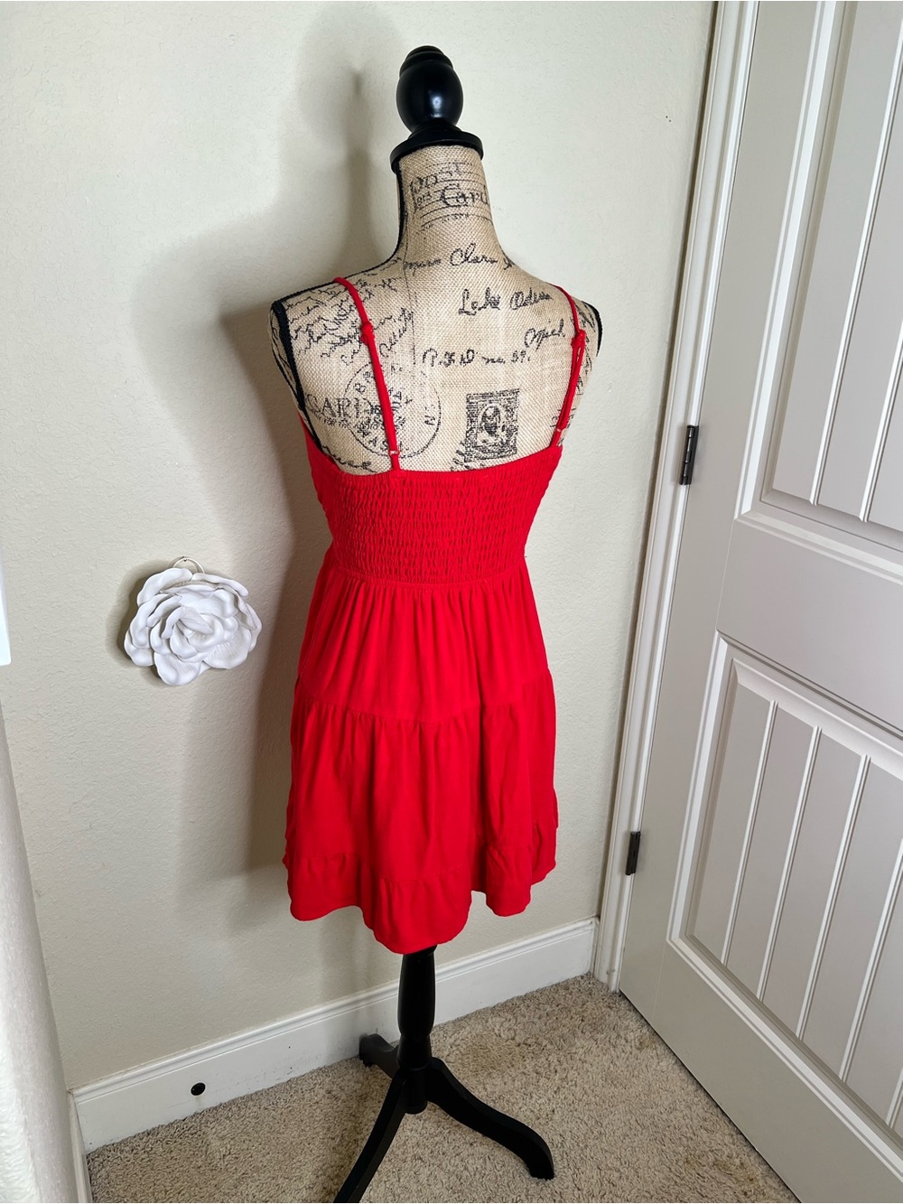 NTM: Morceau Los Angeles Red Linen Blend Tiered Mini Dress Smocked Back M - Picture 14 of 16